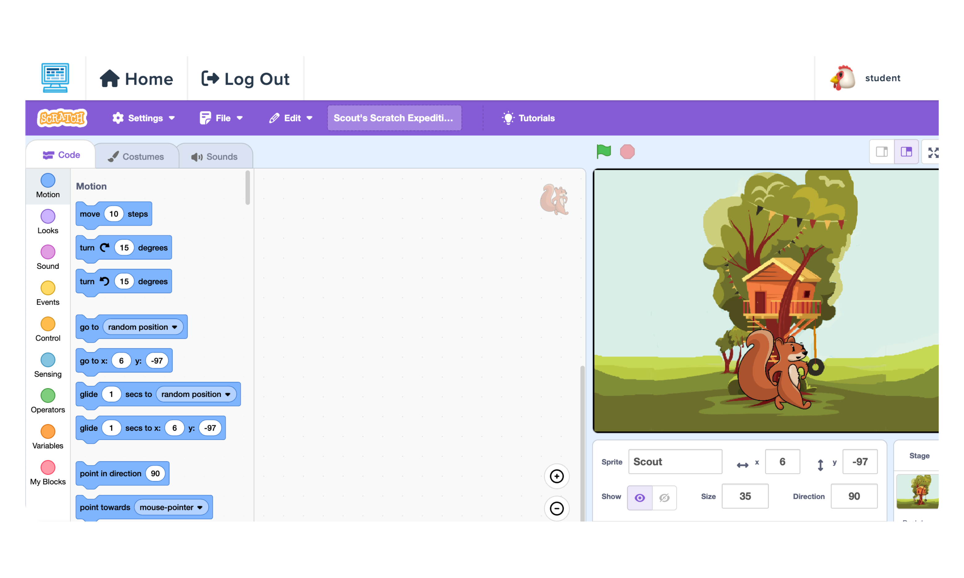 CodeHS Elementary Scratch interface
